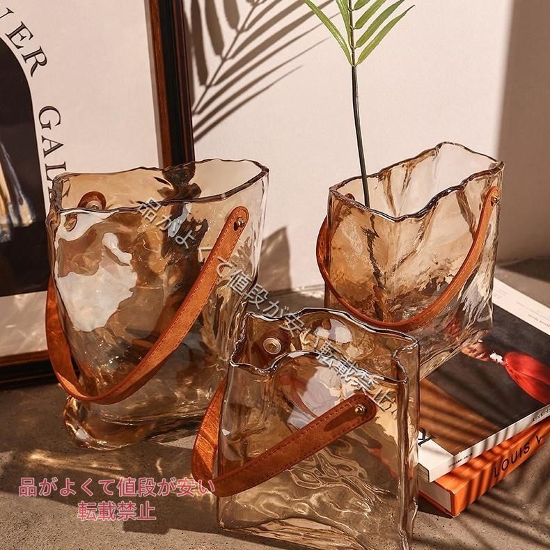 琥珀色のトートバッグ型 花瓶