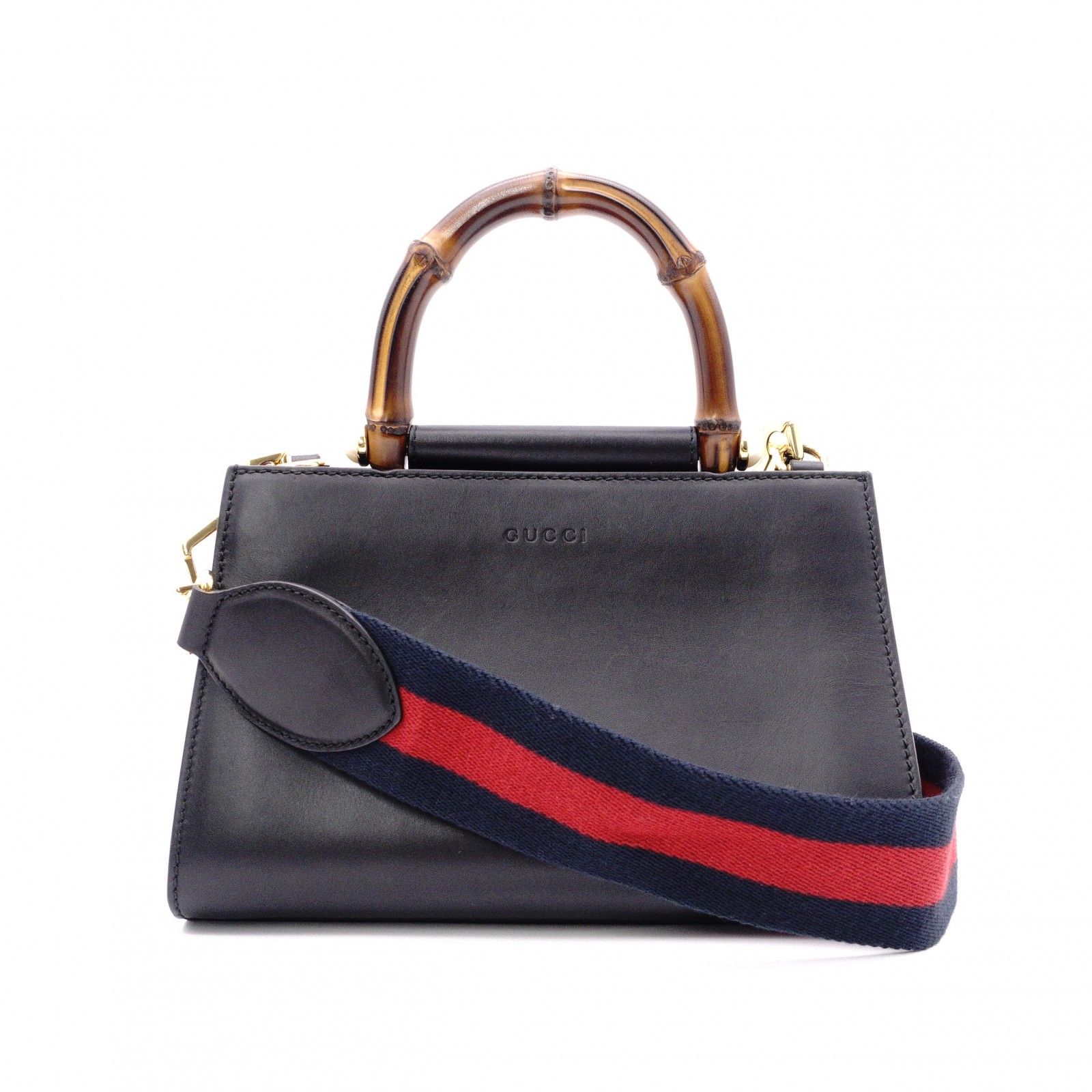 GUCCI グッチ ニムフェア バンブー ハンドバッグ 2WAY ショルダーバッグ レザー ブラック レディース