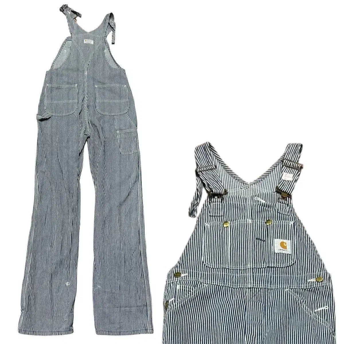 (即配) Carhartt カーハート ストライプ デニム オーバーオール サスペンダー付きズボン