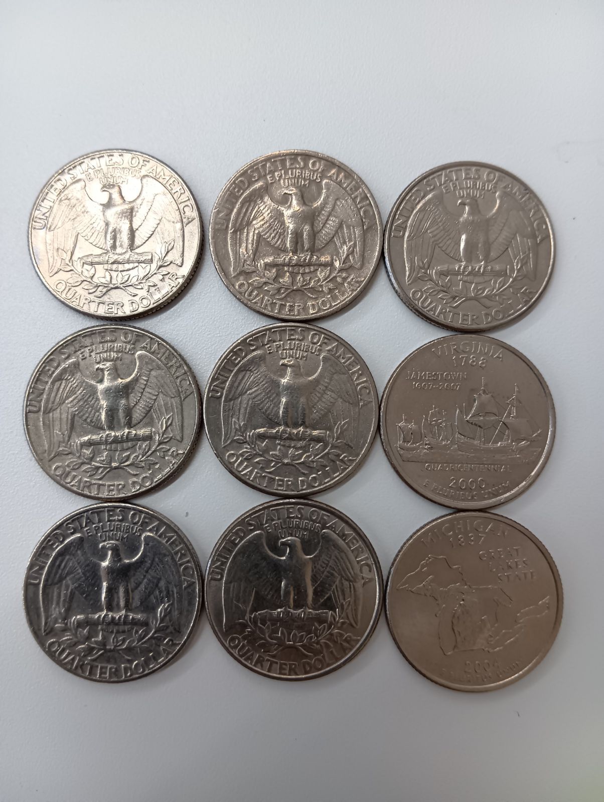 アメリカ 25セント硬貨(クォーターダラー)9枚セット 合計2.25ドル アメリカ 25セント硬貨(クォーターダラー)9枚セット 合計2.25ドル