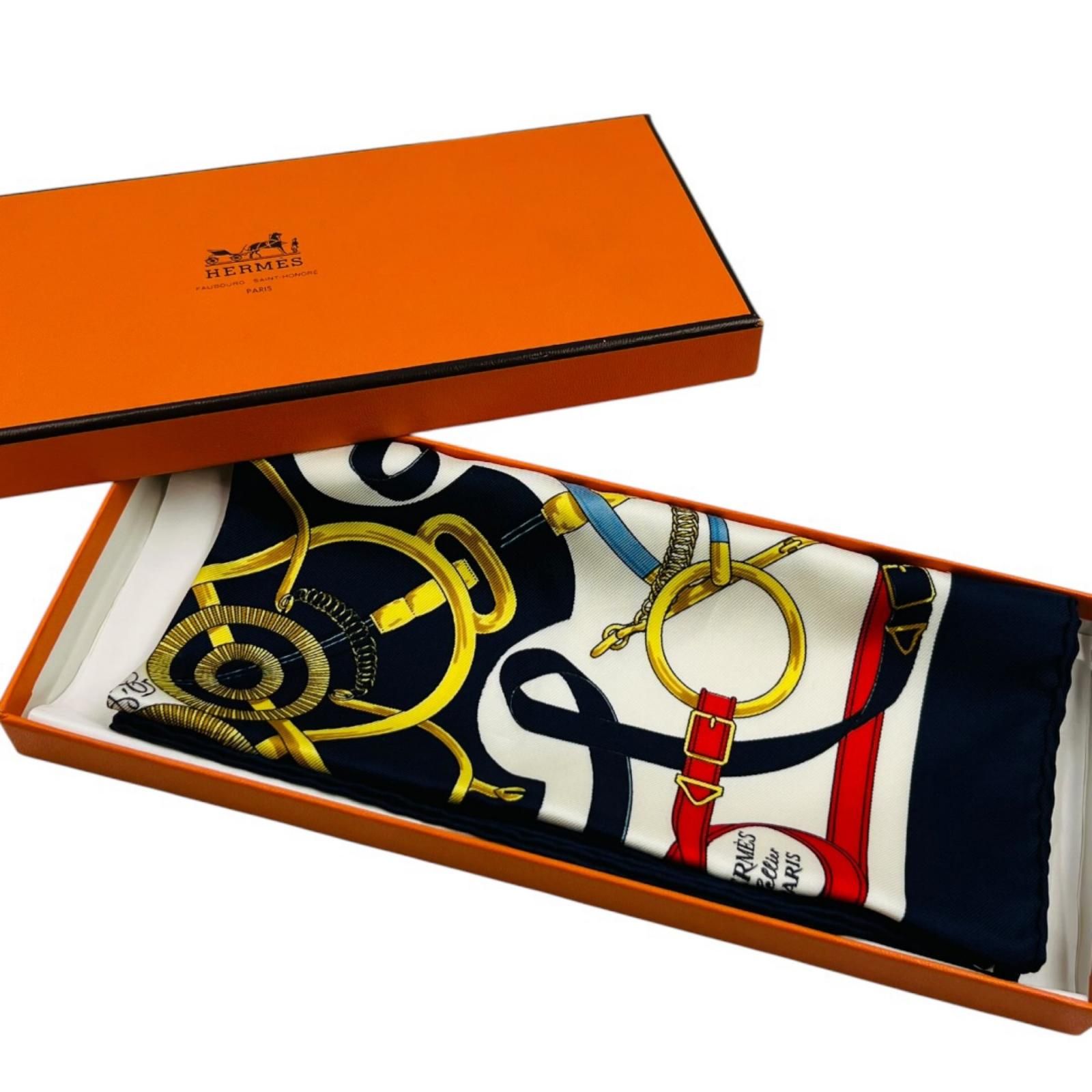 エルメス HERMES ハンカチ ネイビー シルク 約42cm×42cm - メルカリ