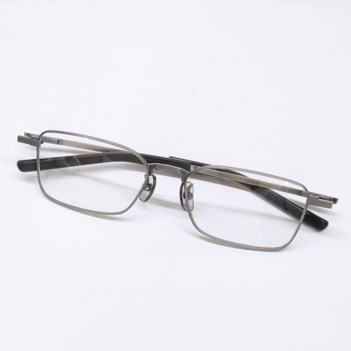 999.9 フォーナインズ 【新品同様】S-956T 逆Rヒンジ チタン メタルフレーム スクエアシェイプ 53□17-142 999.9 フォーナインズ 【新品同様】S-956T 逆Rヒンジ チタン メタル