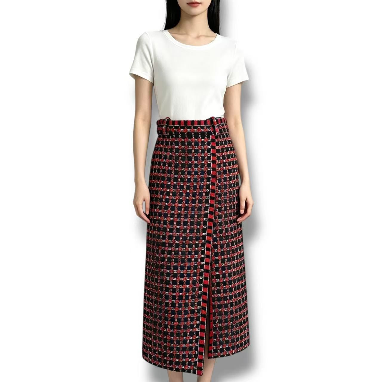 極美品 CHANEL シャネル ニット ボトムス ロングスカート チェック柄