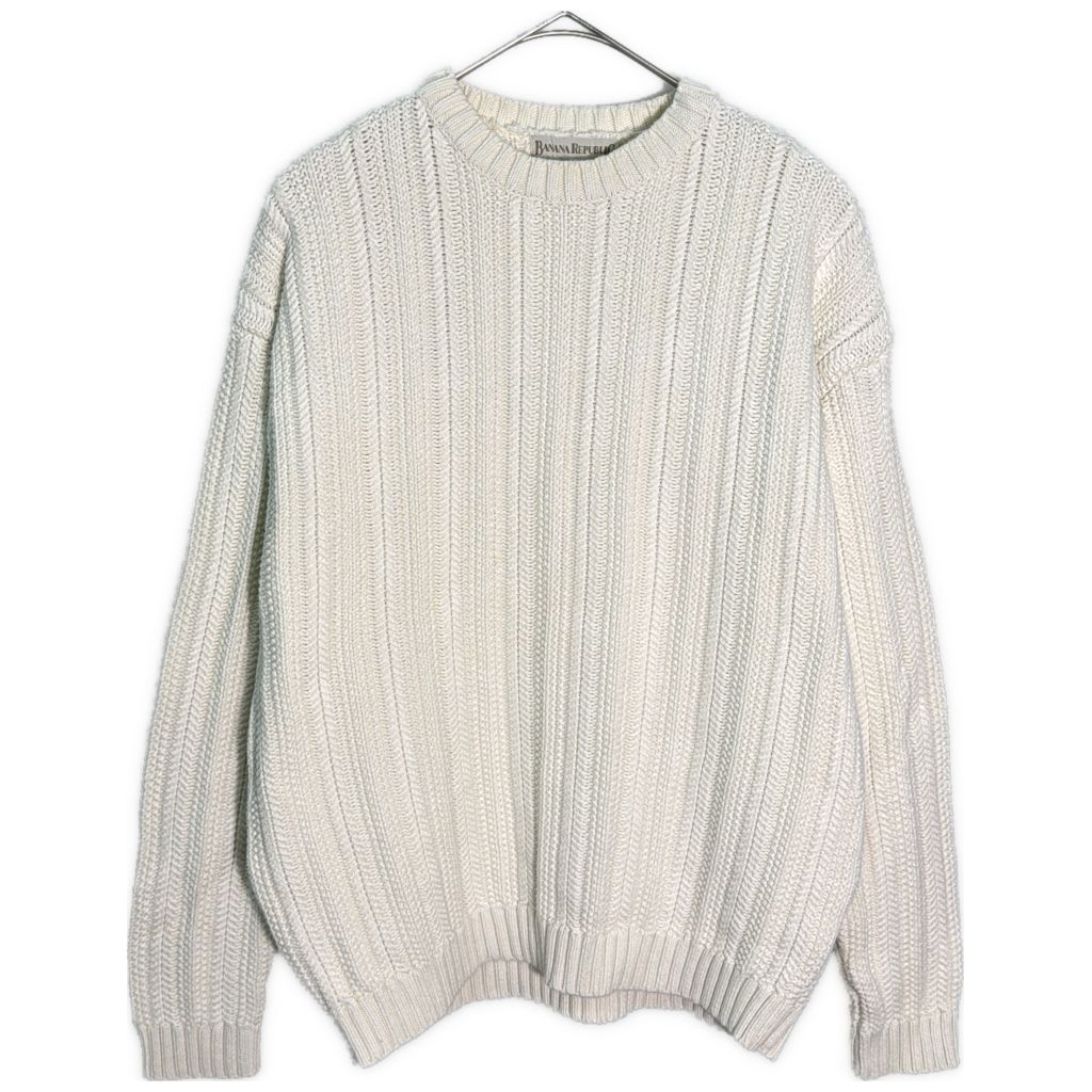 90年代 Banana Republic バナナリパブリック コットンニットセーター ホワイト(メンズ M)中古 古着 Y6368