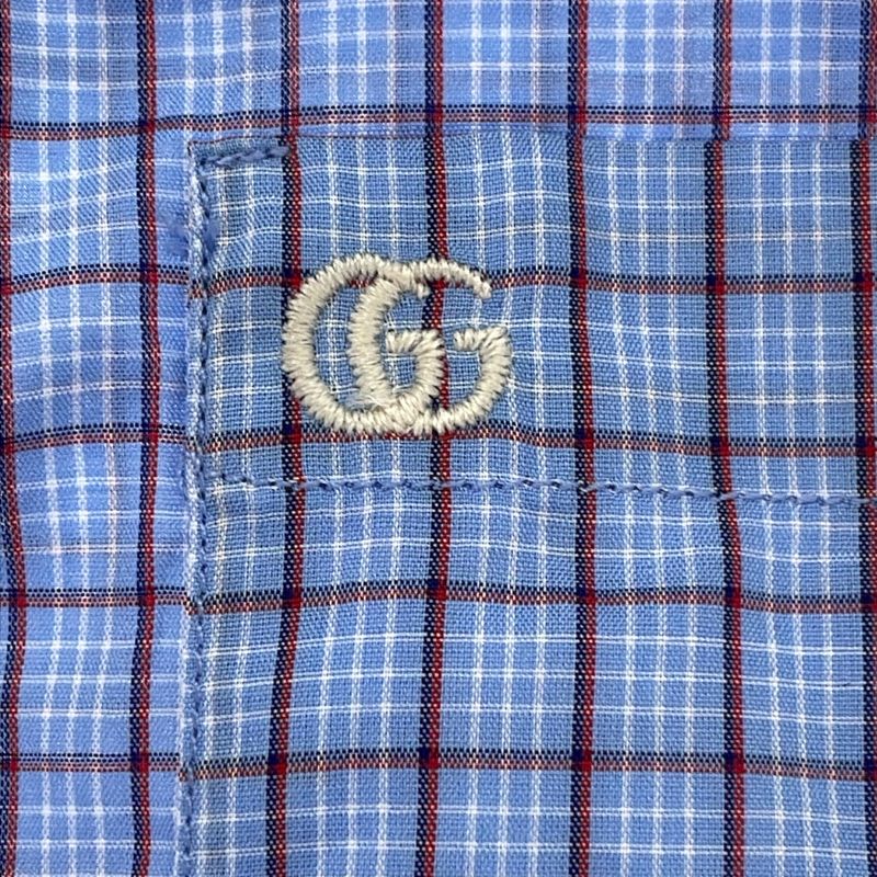 中古】GUCCI GG刺繍 チェック柄シャツ ブルー サイズ40 グッチ[24