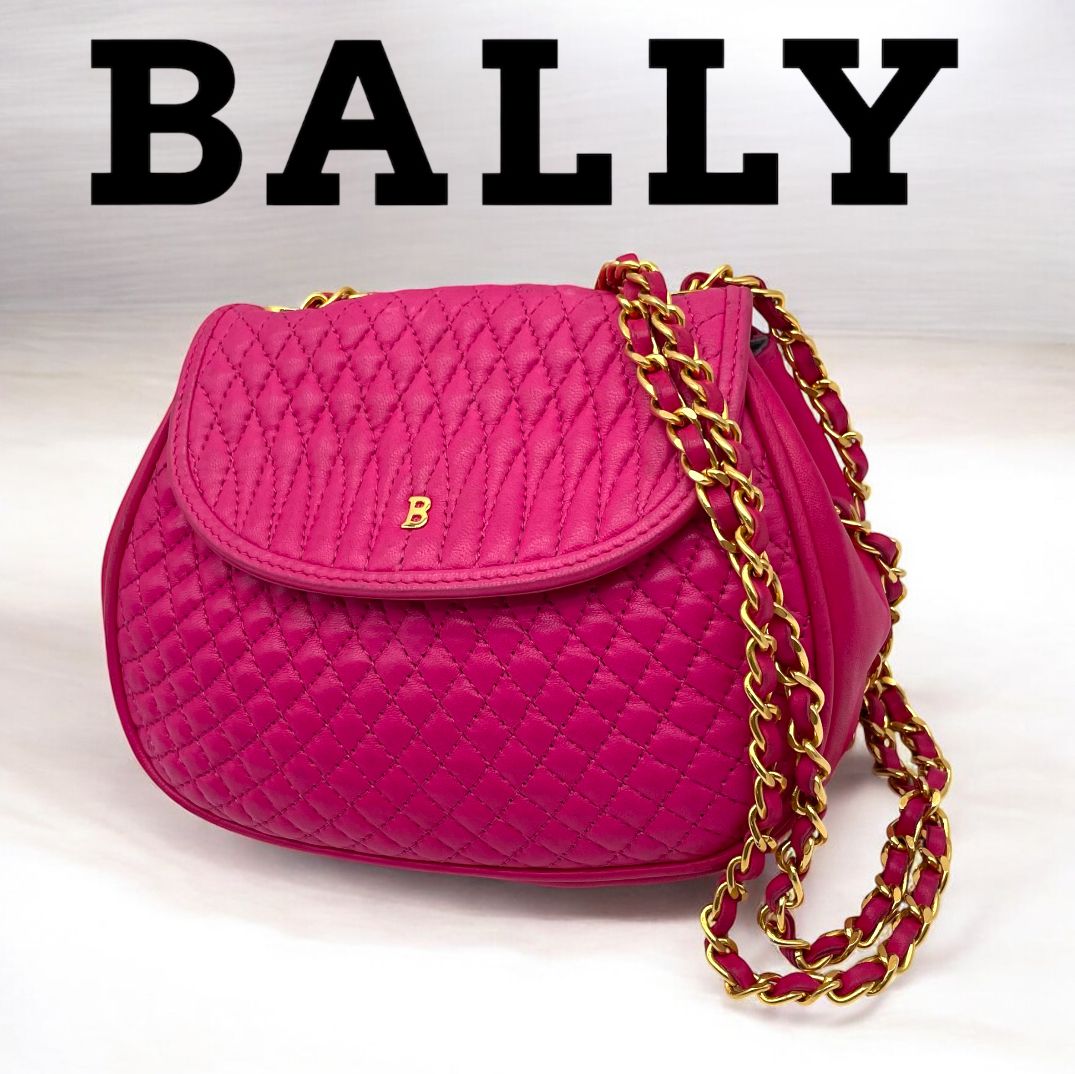 BALLY　バリー　ショルダーバッグ　チェーンショルダーバッグ　キルティング　2way　レザー　ゴールド金具　ピンク　ミニバッグ