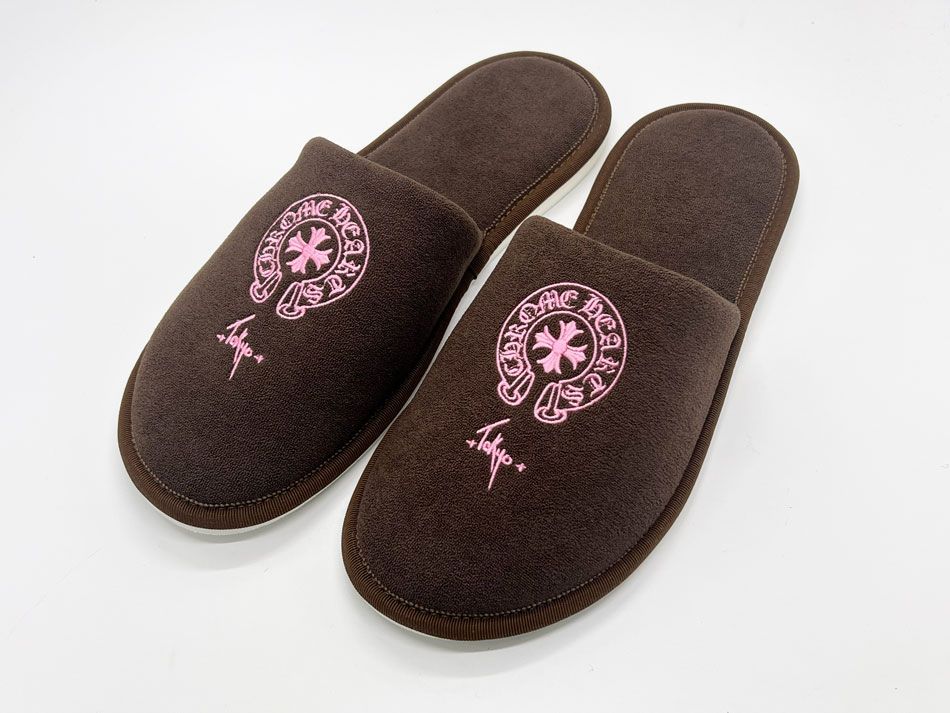 Chrome Hearts クロムハーツ 東京限定 HOTEL SLIPPER スリッパ ブラウン ピンク CHホースシュー クロス ラージサイズ 30820744B1XLRG02E 新品