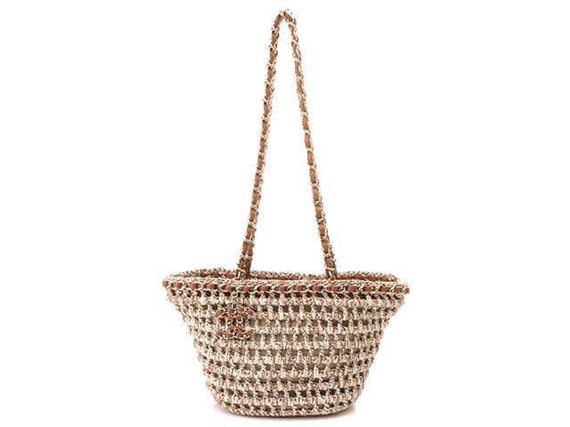 CHANEL シャネル ココマークかごバッグ AS3689 ハンドバッグ コットン/レザー ベージュ レディース【中古】472