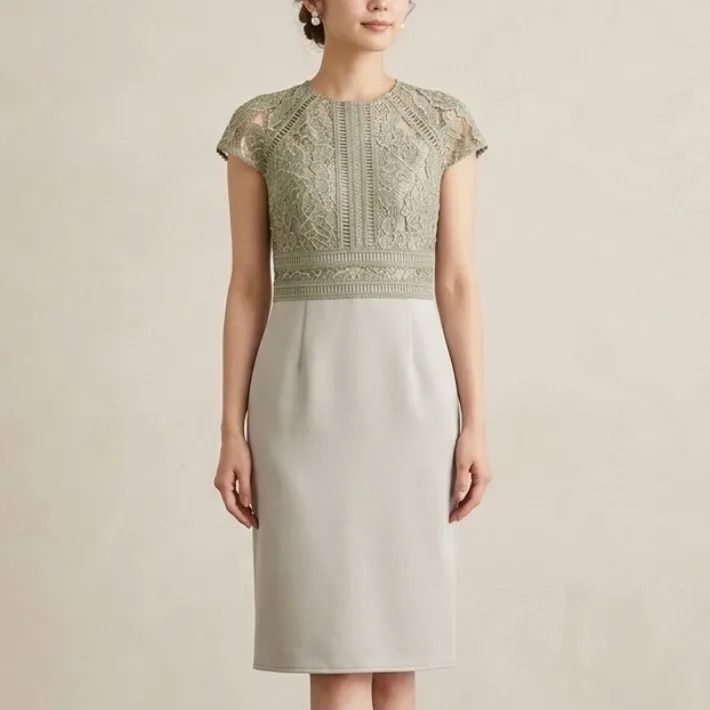 TADASHI SHOJI タダシショージ 美シルエット レース切替 ネオプレン