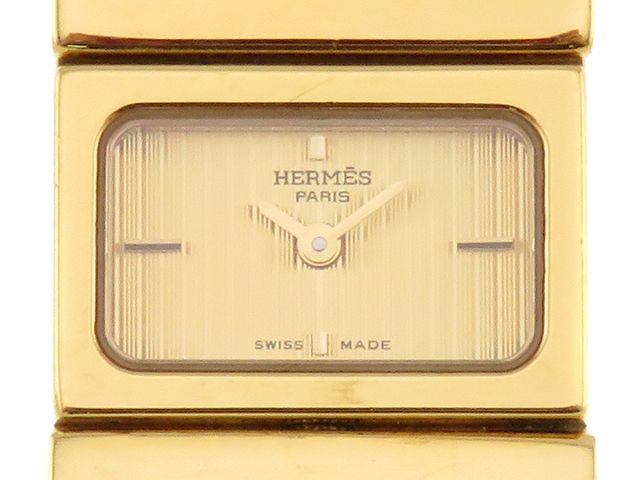 HERMES エルメス 腕時計 ロケ LO1.201 ゴールドメッキ/エナメル ゴールド文字盤 クオーツ レディース時計 207【中古】2146000452963