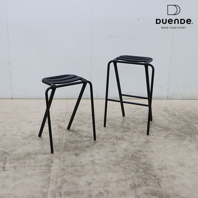 展示品 DUENDE デュエンデ BENT HIGH STOOL＆LOW STOOL ハイスツール＆ロースツール 2脚セット マットブラック ミニマル 5万