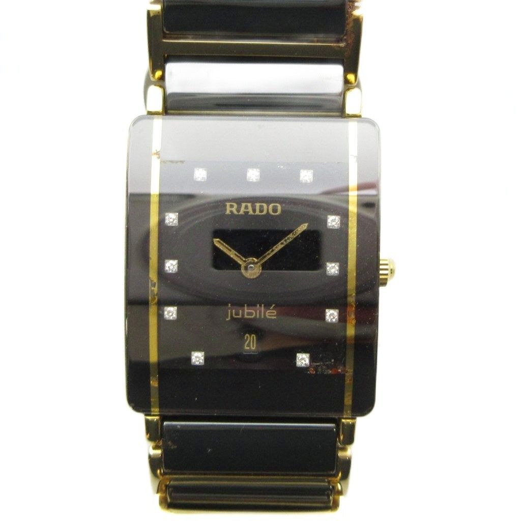 ラドー RADO Jubile ジュビリー 160.0381.3 腕時計 ウォッチ クォーツ カレンダー付き デイト 11P ダイヤモンド 黒文字盤 黒 金色 ブラック ゴールドカラー ■GY18 /MQ