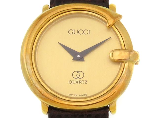 GUCCI グッチ Gウォッチ 腕時計 ゴールドメッキ/本革 ゴールド文字盤