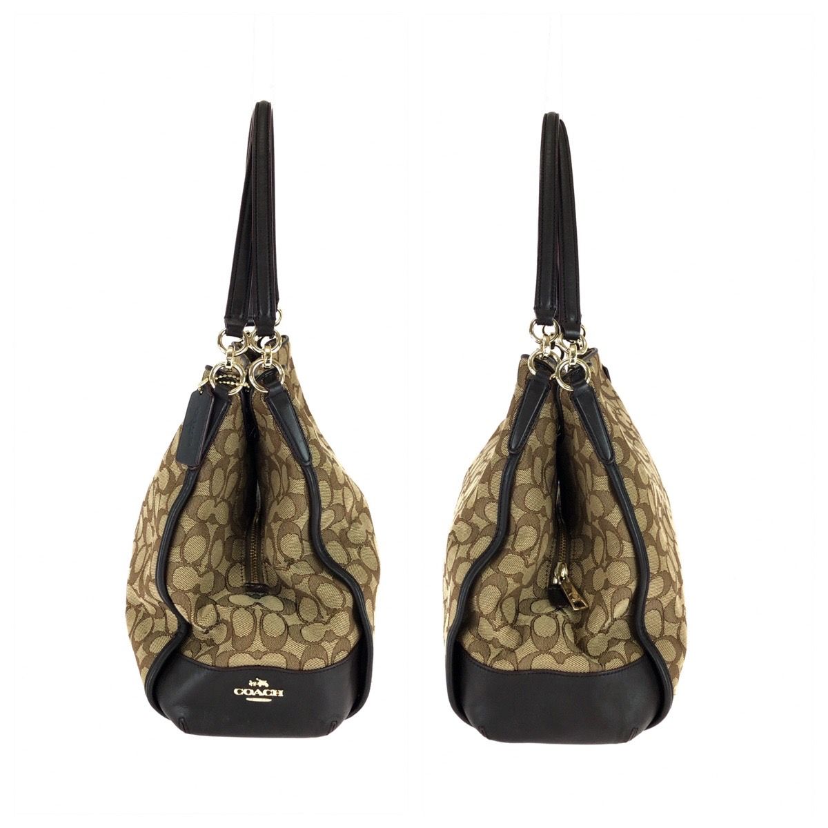 美品 COACH コーチ アウトライン シグネチャー ベージュ ブラウン