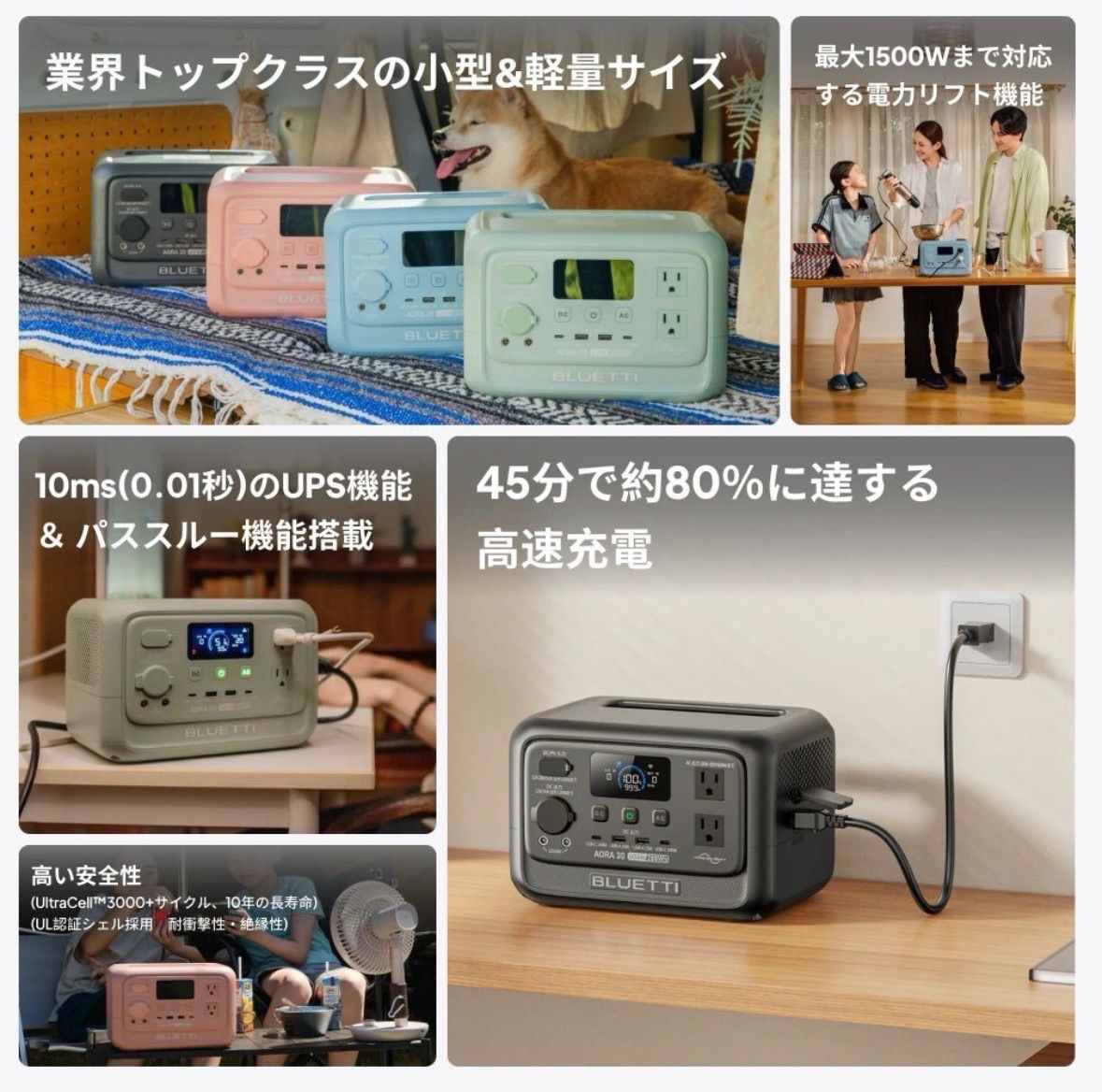 BLUETTI ポータブル電源 AORA 30 V2 288Wh 600W 高出力 1500W 小型