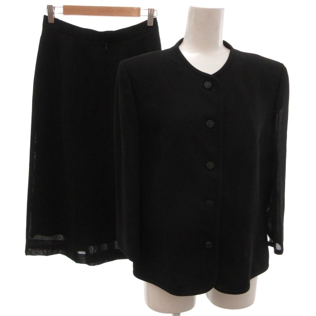 ジバンシィ GIVENCHY by HI FORMAL ヴィンテージ フォーマル セットアップ ジャケット フレアスカート 12AB ノーカラー ロング マキシ 黒 ブラック /KB ■ECG007