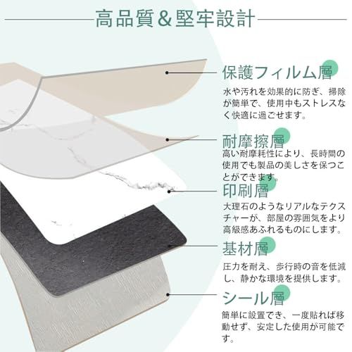 フロアタイル 置くだけ 大理石 厚手1.5mm フロアシート 48枚/6畳 接着剤不要 貼り付け簡単 リメイクシート 防水 床暖房対応 床 フローリングシート 賃貸OK DIY クッションフロア 初心者OK ペット対応mt