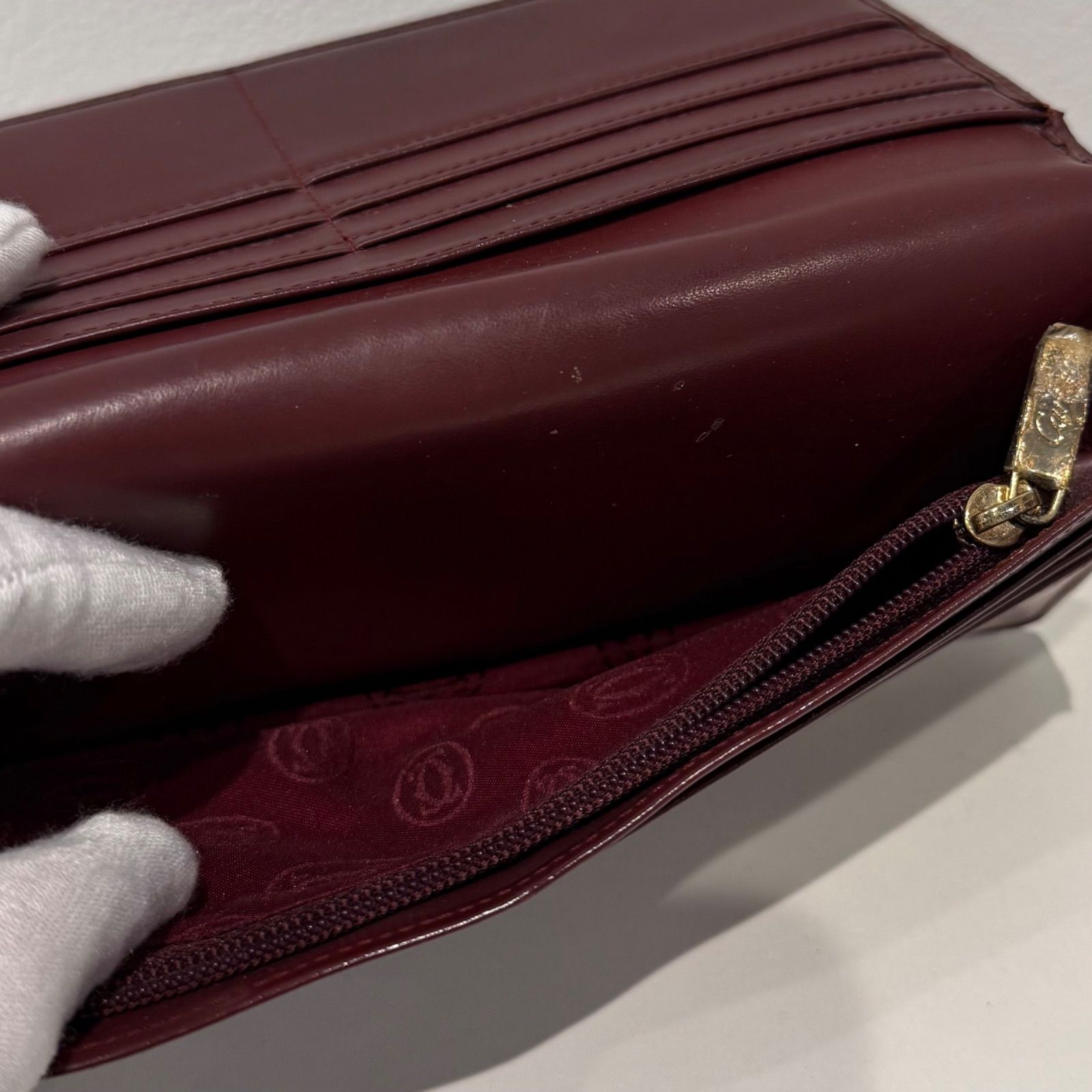 カルティエ Cartier マストライン レザー 長財布 折り財布 ボルドー