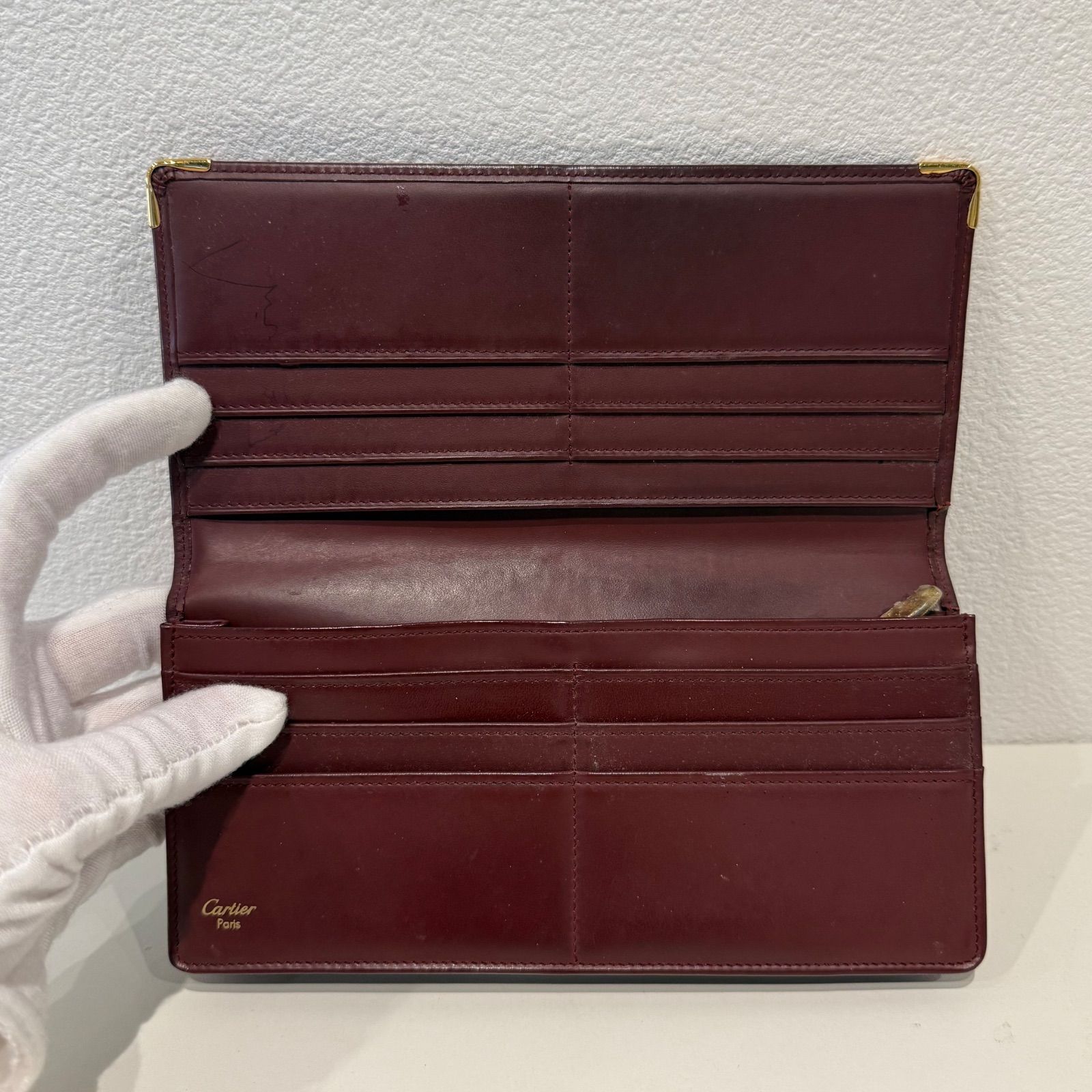カルティエ Cartier マストライン レザー 長財布 折り財布 ボルドー