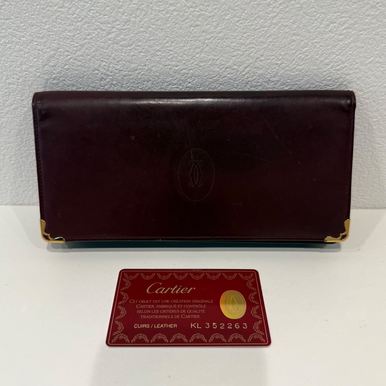 カルティエ Cartier マストライン レザー 長財布 折り財布 ボルドー