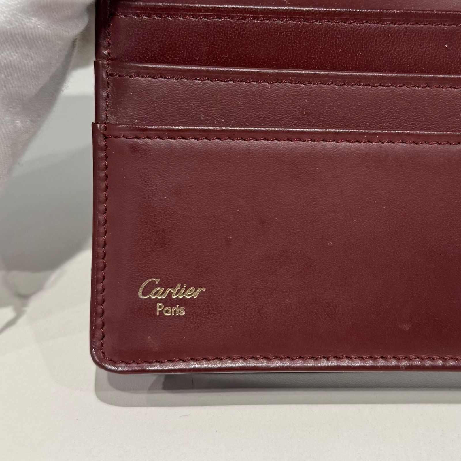 カルティエ Cartier マストライン レザー 長財布 折り財布 ボルドー
