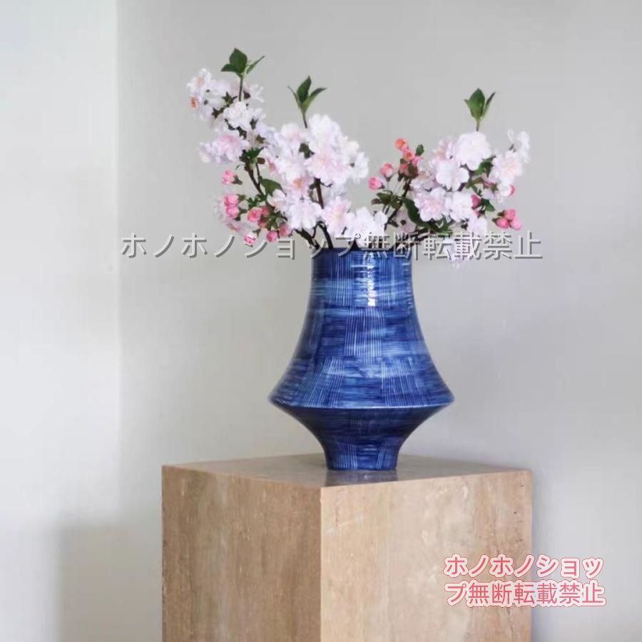 花瓶 フラワーベース ブラシパターン アート ブルー マーブル 北欧風 かわいい おしゃれ 陶器 花器 インテリア フラワーアレンジメント リビング 玄関 寝室