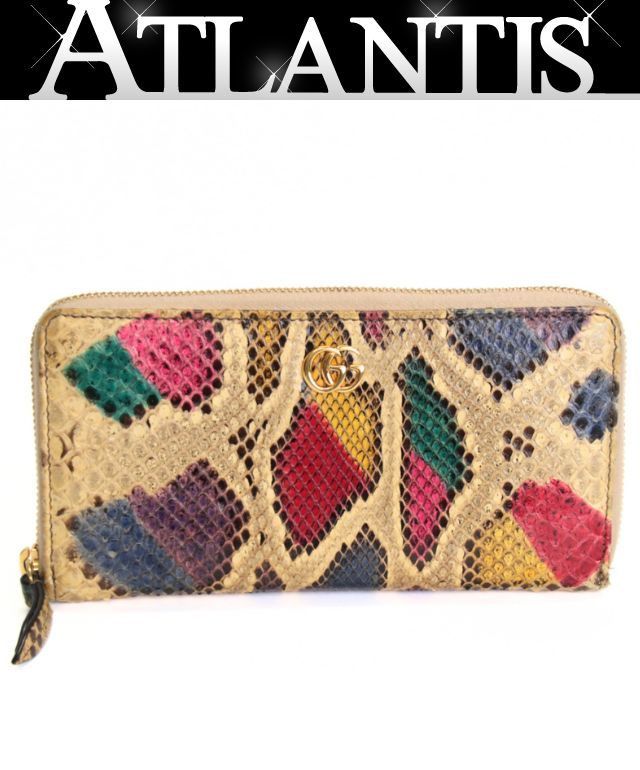 GUCCI グッチ GGマーモント ラウンドファスナー長財布 パイソン マルチ