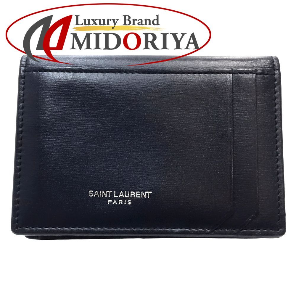 SAINT LAURENT サンローラン カードケース フラグメントケース レザー ネイビー レディース/182200【中古】