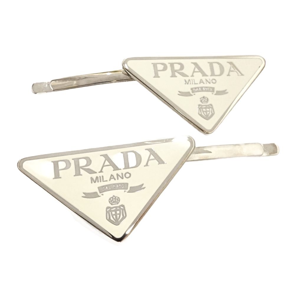 PRADA プラダ ヘアアクセサリー トライアングルロゴ ヘアクリップ 2個