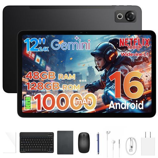 【2026新登場 Android16 タブレット 12インチ】P12 アンドロイドタブレット, 48GB RAM+128GB ROM/最大2TB拡張,