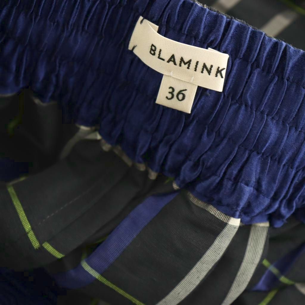 ブラミンク BLAMINK リネンポリエステルチェックギャザースカート