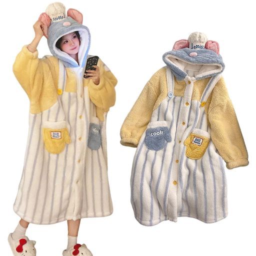 [CR ROLECOS] 着る毛布 レディース バスローブ ふわふわ パジャマ 厚手 寝巻き カバーオール ナイトガウン ロング丈 長袖 フード付き