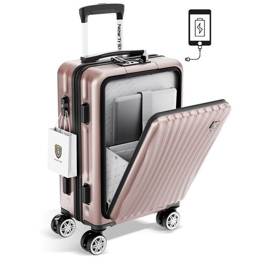 [New Trip] スーツケース フロントオープン 機内持ち込み キャリーケース 前開き Sサイズ 40リットル 1-3泊 ピンク