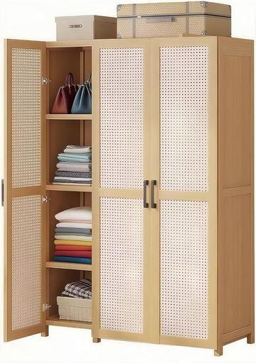 TUIYIDUO ワードローブ クローゼット 3扉式 竹製 幅90cm 棚・ハンガー付き 洋服タンス 衣類収納ラック 防力ビ?防湿 日本語説明書付き
