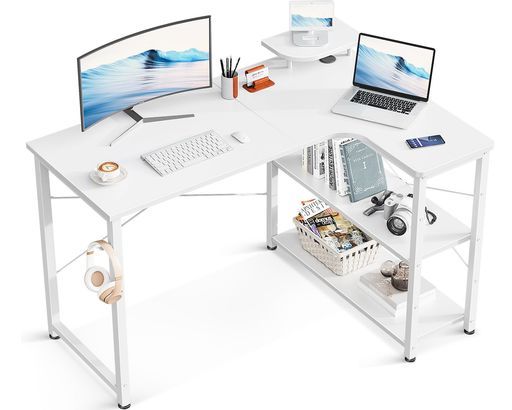 ODK ゲーミングデスク L字 パソコンデスク 幅110 デスク desk 机 pcデスク 棚付き オフィス ワーク 在宅勤務 卓子 作業机 組立簡単