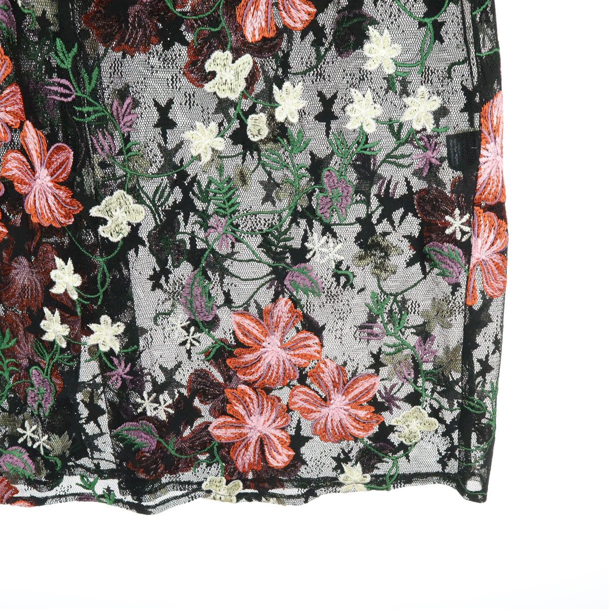 ANNA SUI アナスイ USA製 総花柄刺繍 半袖 シアーレース ワンピース S 