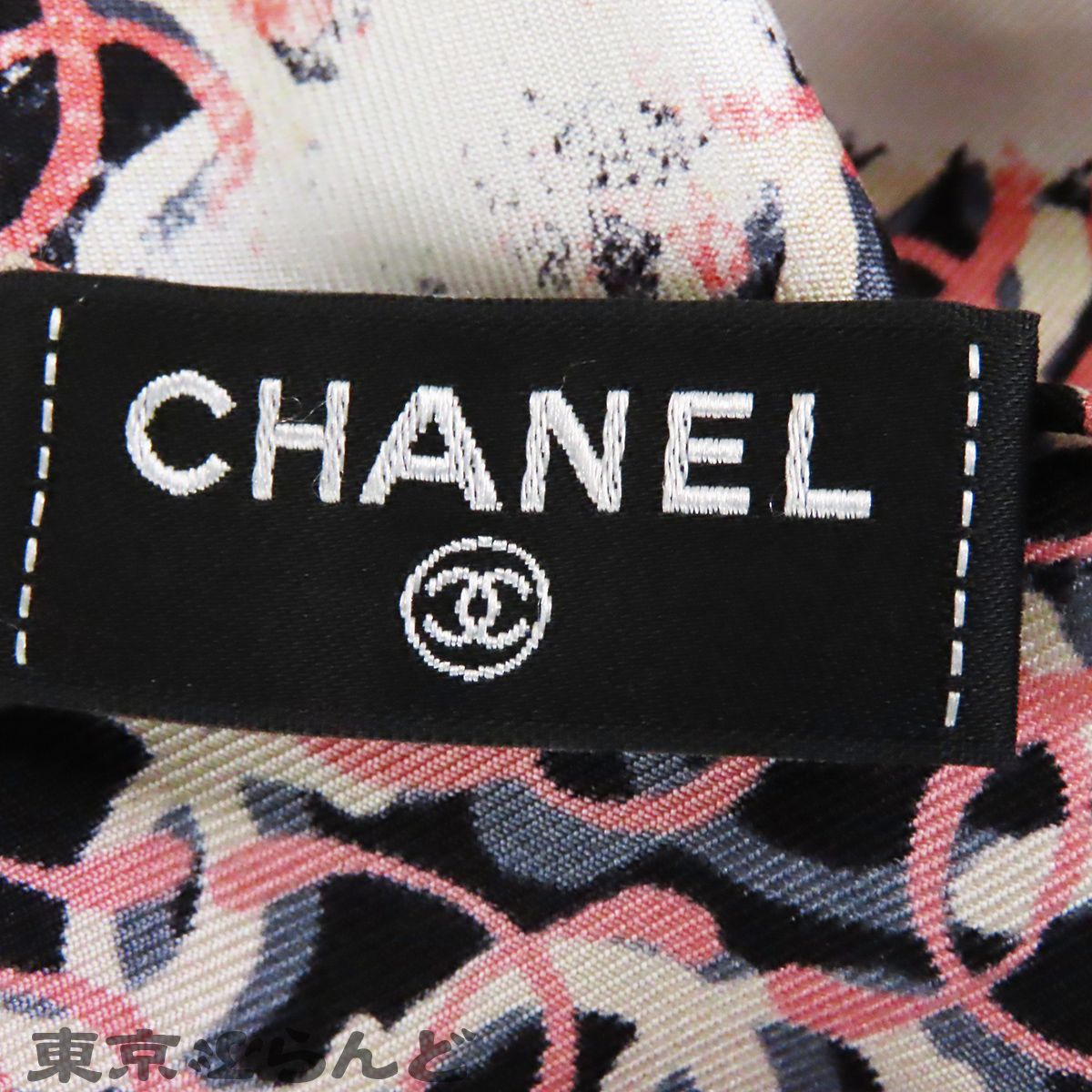 シャネル CHANEL ココプリント スカーフ ブラックxピンクxホワイト