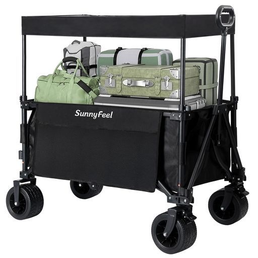 SunnyFeel キャンピングカート 折りたたみ式キャノピー付きリフトガーデンカート(ブラック)