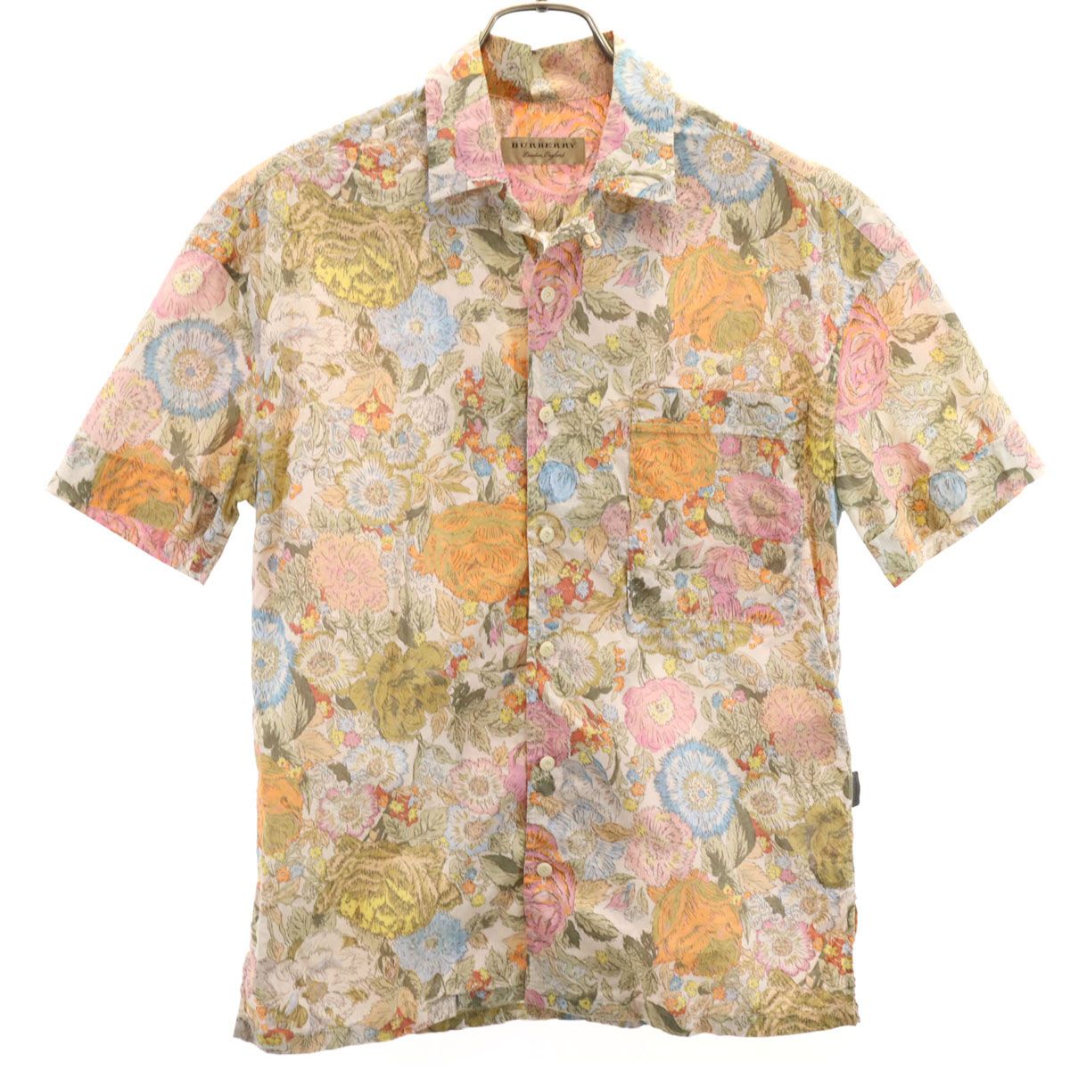 BURBERRY バーバリー 花柄 半袖 オープンカラーシャツ XS アイボリー