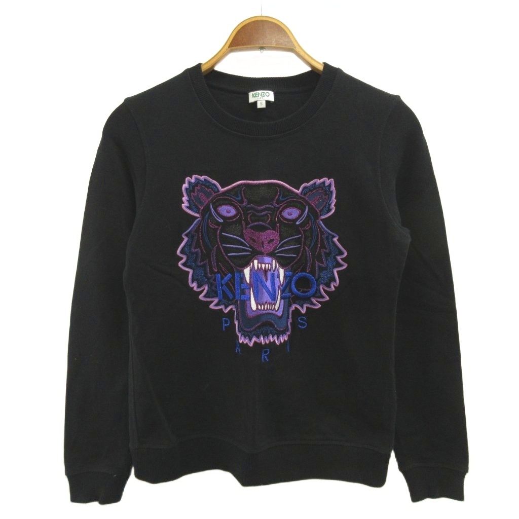 ケンゾー KENZO スウェット S 黒 ブラック 紫 パープル コットン