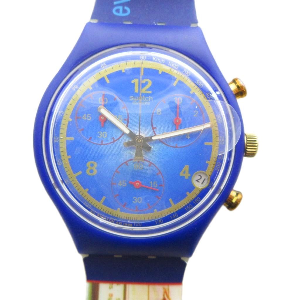 スウォッチ SWATCH 腕時計 ウォッチ クォーツ クロノグラフ カレンダー付き クロノグラフ 青 ブルー ■GY18 /MQ
