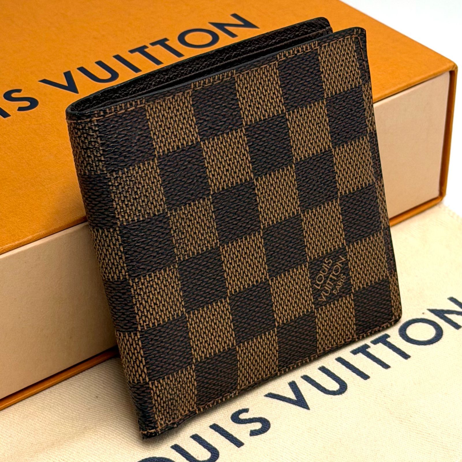 ルイヴィトン LOUIS VUITTON ダミエ エベヌ ポルトビエ カルトクレディモネ 二つ折り財布 コンパクト お札入れ 男女兼用 ブラウン レザー