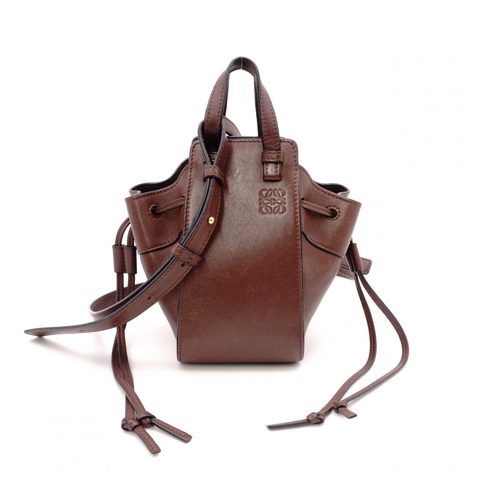 LOEWE ロエベ ダークブラウン レザー ハンドバッグ LOEWE ロエベ ハンモック ミニ ハンドバッグ レザー ダークブラウン