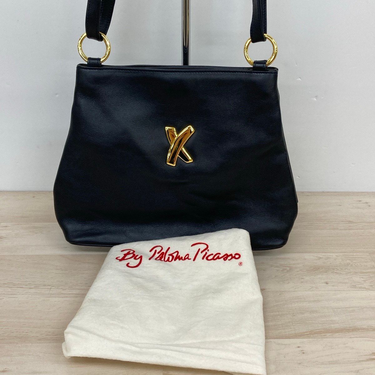 パロマピカソ 巾着バッグ PALOMA PICASSO 黒レザー 水玉スカーフ付 