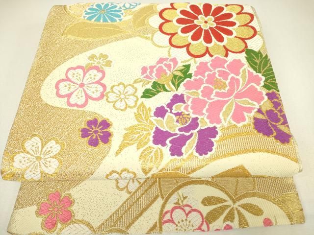 平和屋着物▽六通柄袋帯 菊牡丹文 金糸 正絹 逸品 DABH6545az - メルカリ