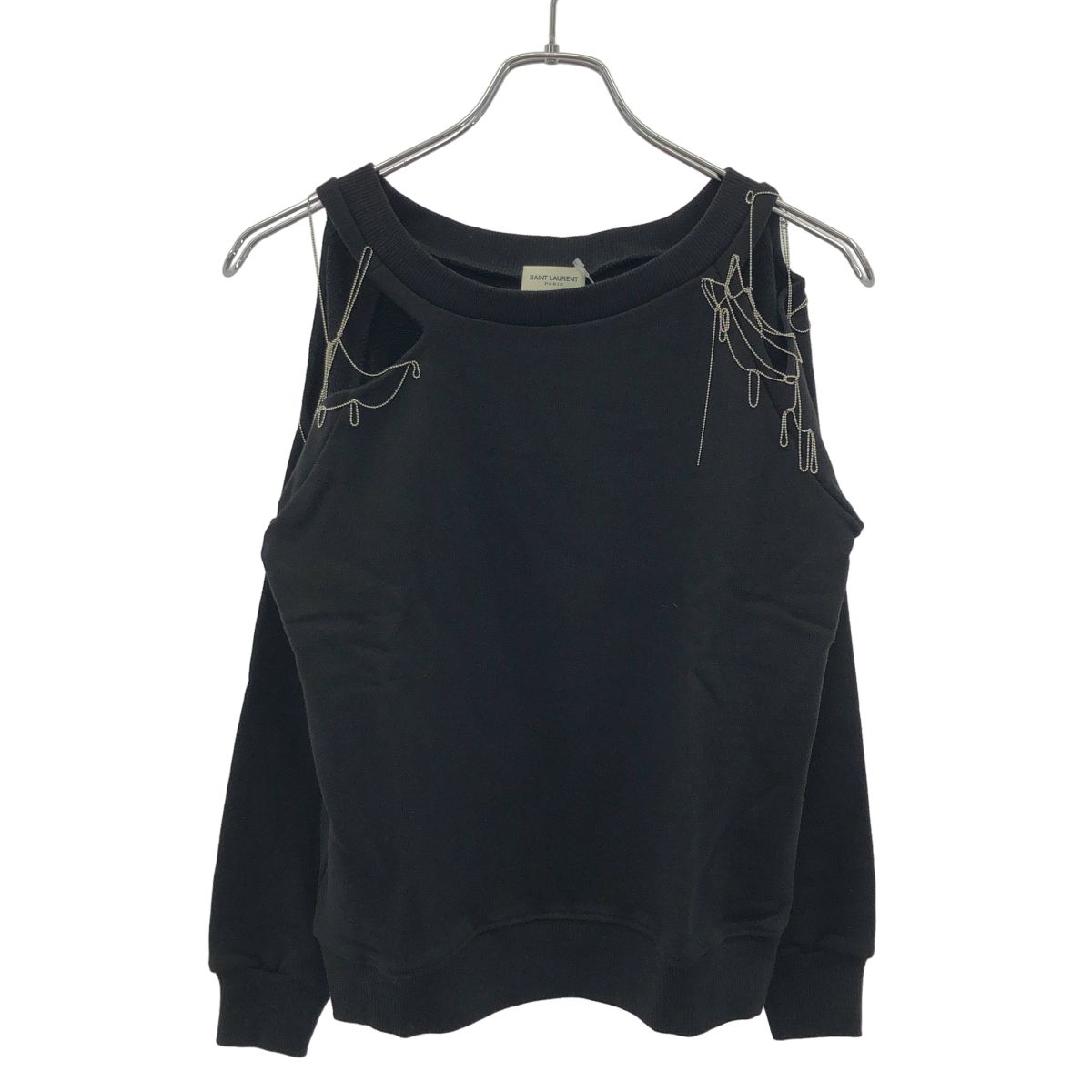 SAINT LAURENT PARIS サンローラン パリ 14SS チェーンオフショルダー スウェットトレーナー 341256 Y2FB2 ブラック XS