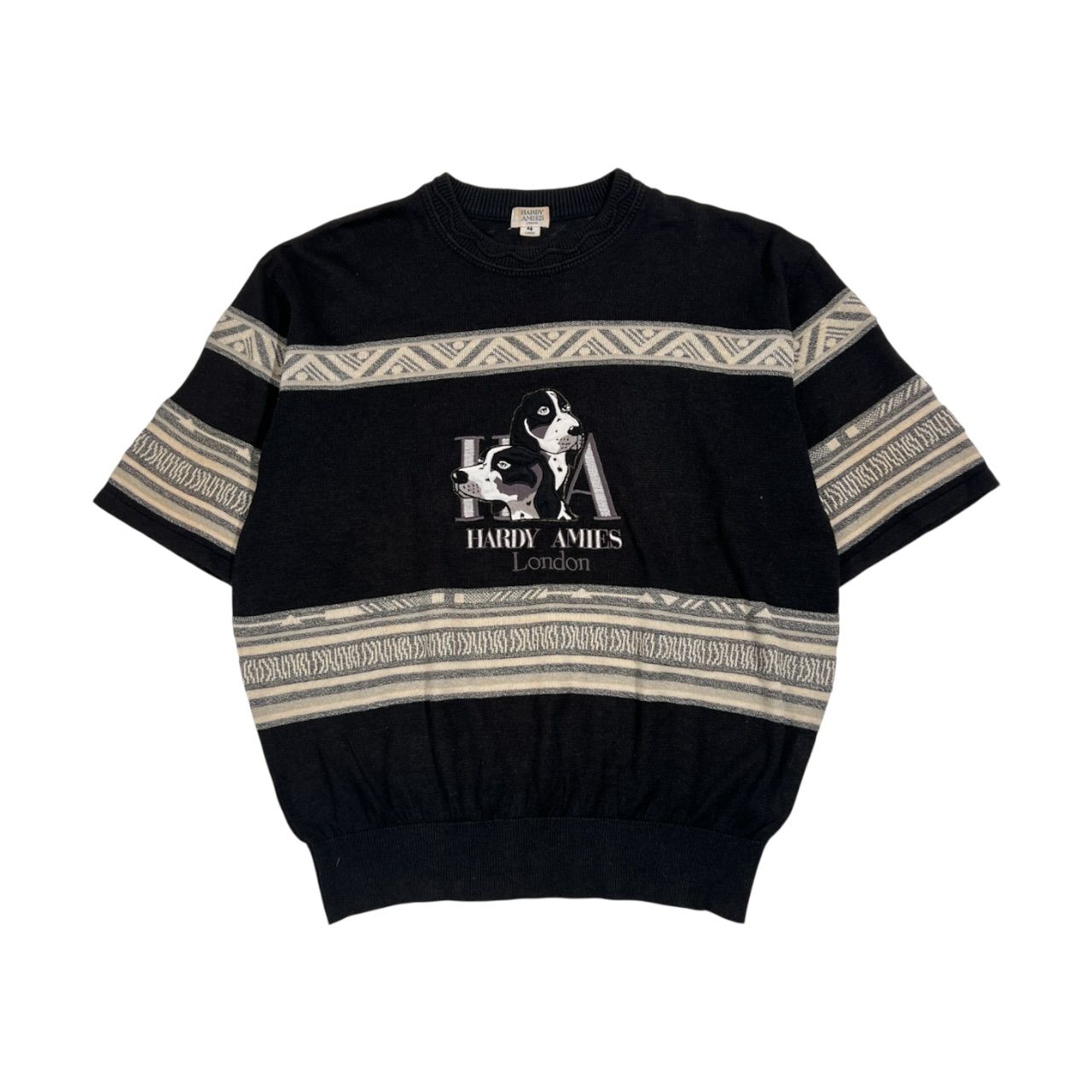 90s リネン混 HARDY AMIES ハーディエイミス 犬 ドッグ 半袖 サマー