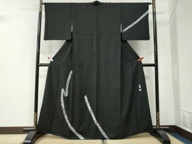 平和屋着物○東京友禅 菅有鬼一 訪問着 鬘帯舞花文 黒地 正絹 逸品