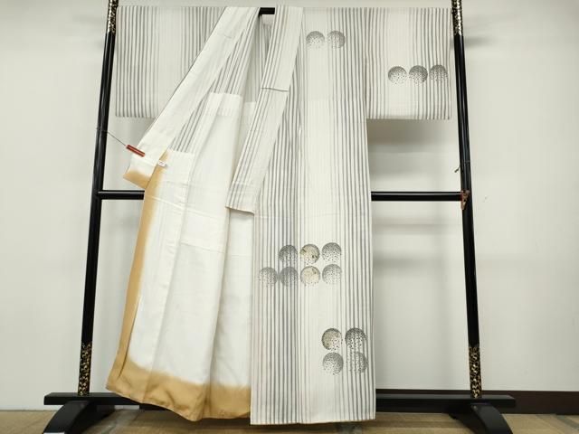 平和屋着物○訪問着 駒刺繍 縞 吉祥文 金銀彩 正絹 逸品 CABJ6482ut