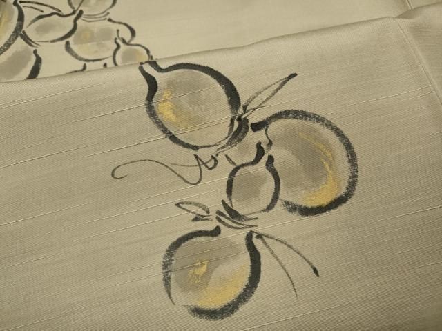 平和屋着物○訪問着 結城紬 手描き 瓢箪 金彩 証紙付き 正絹 逸品